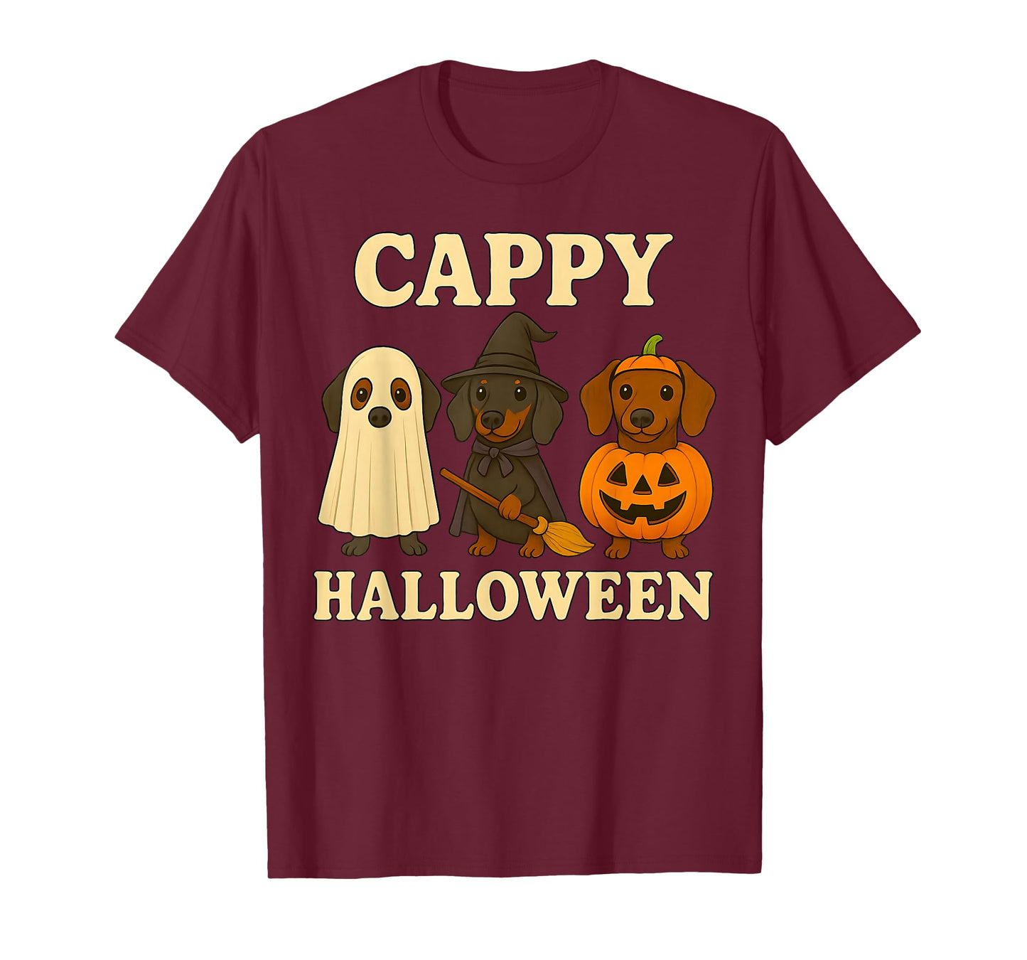 Cappy Halloween Funny Dachshund Dog Ghost Witch Pumpkin Tees T-Shirt