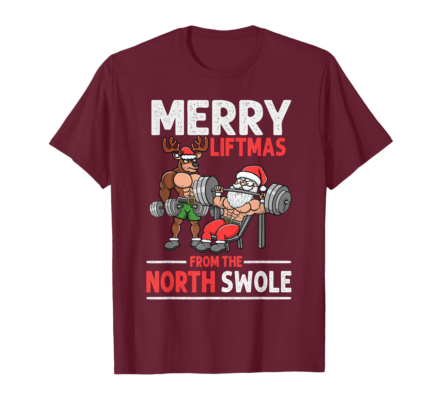 Merry Liftmas from North Swole Muscle Santa Weightlifting T-Shirt