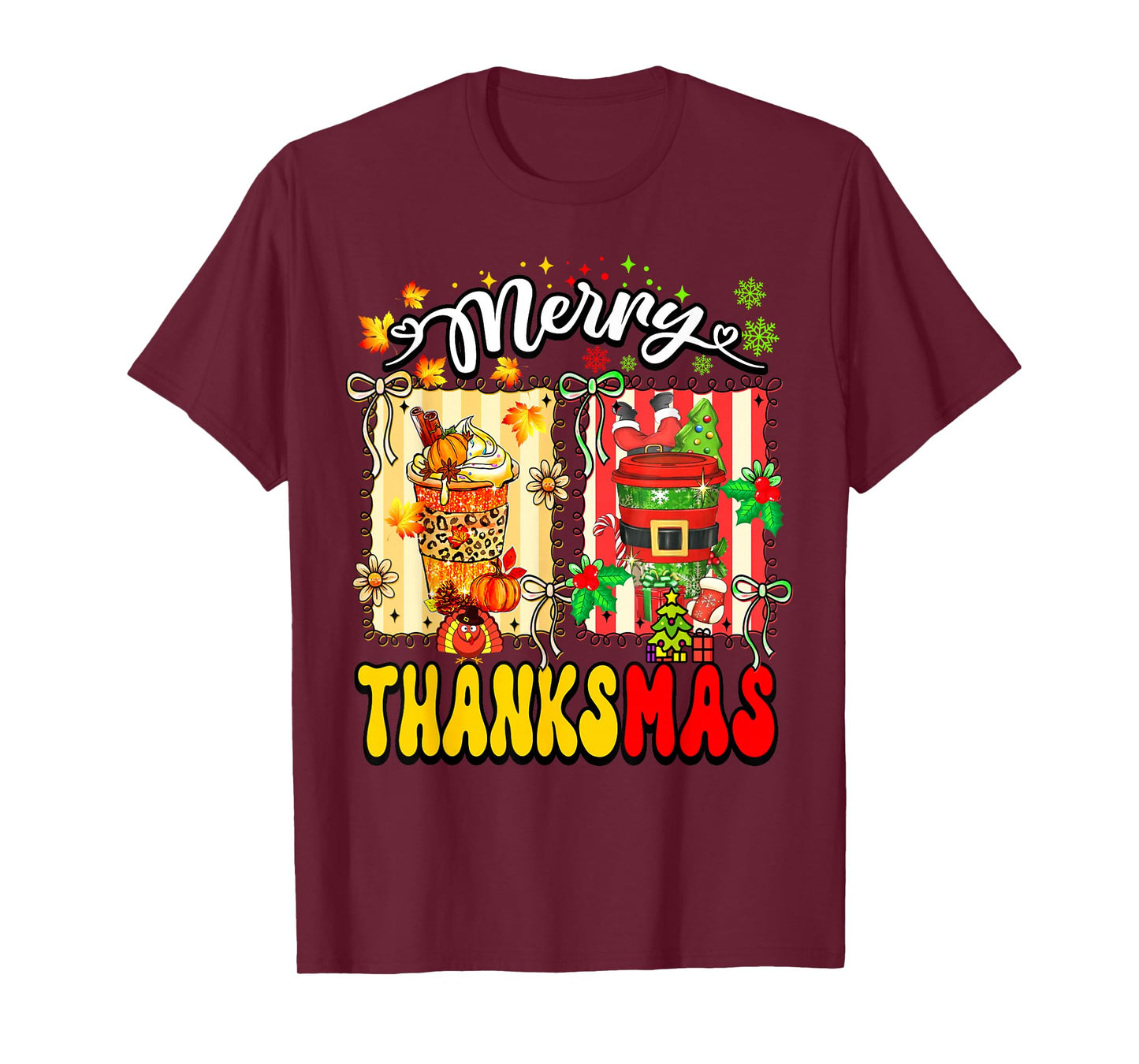 Merry Thanksmas Pumpkin Spice Coffee Latte Thanksgiving Xmas T-Shirt
