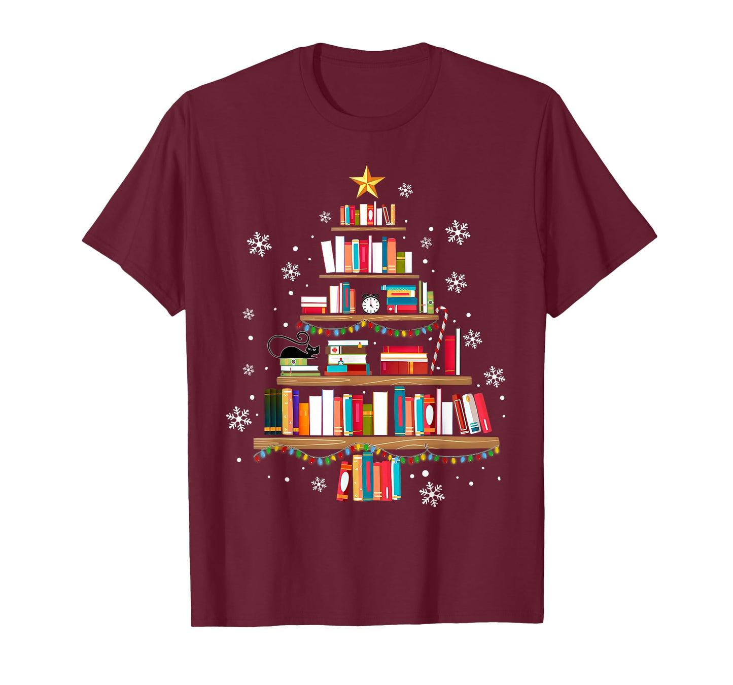 Library Books Christmas Tree Teacher Funny Xmas Snowflake T-Shirt
