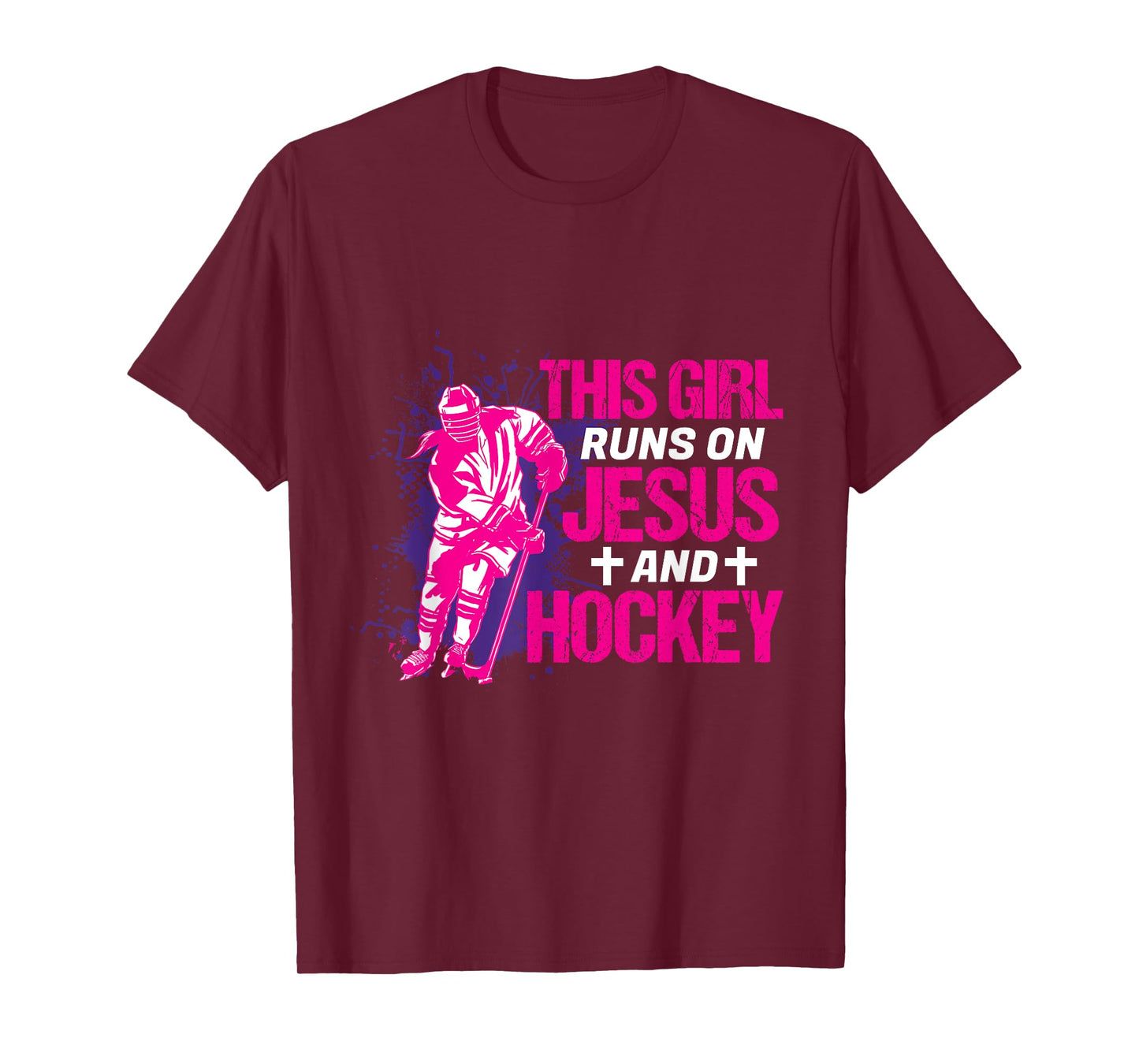 This Girl Runs On Jesus And Hockey I Hockey Player T-Shirt