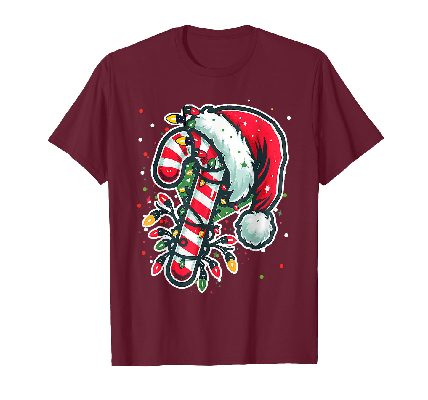 Red And White Candy Cane Santa Christmas Funny Xmas Lights T-Shirt
