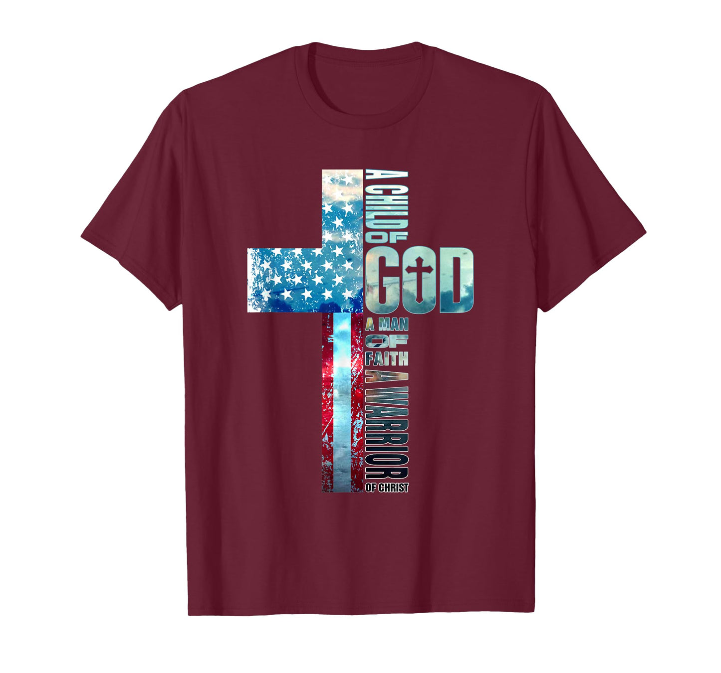 Faith Over Fears Cool Christian Cross American USA Flag Gym Women Men T-Shirt