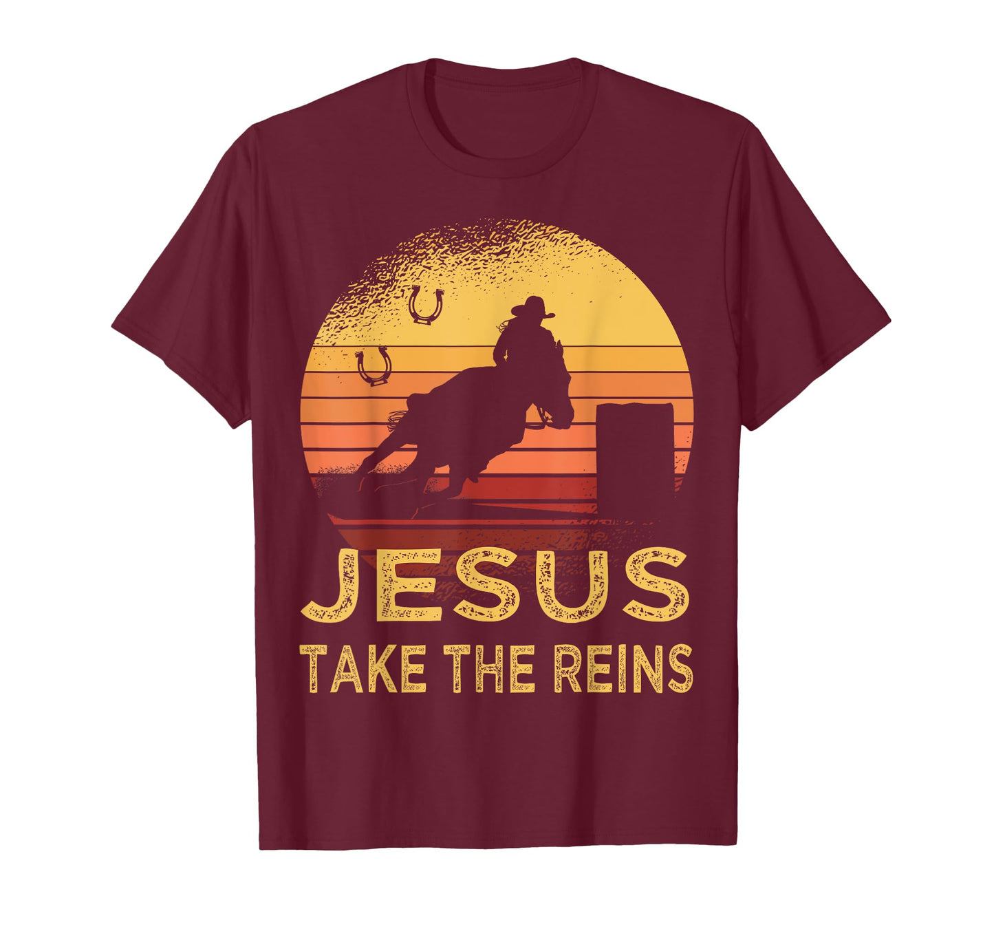 Vintage Retro Horse Barrel Racing Jesus take the reins Rodeo T-Shirt