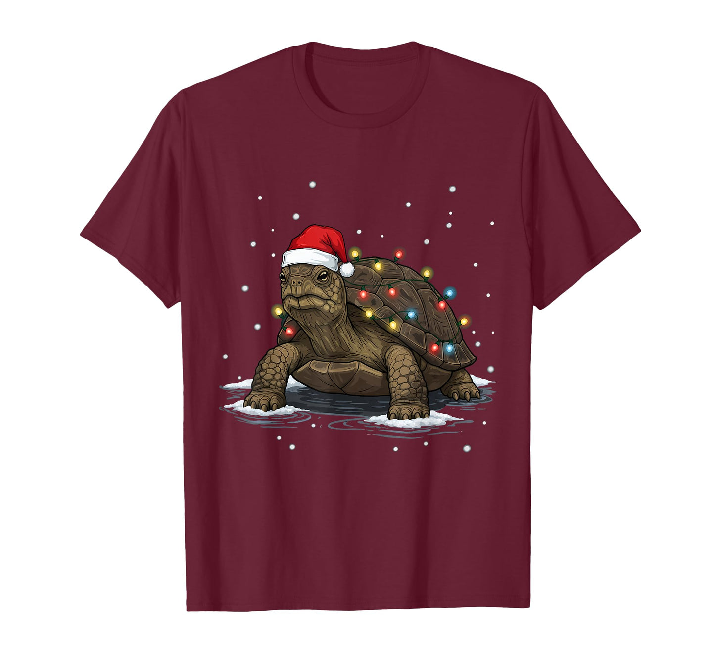 Festive Christmas Turtle with Santa Hat and Holiday Lights T-Shirt