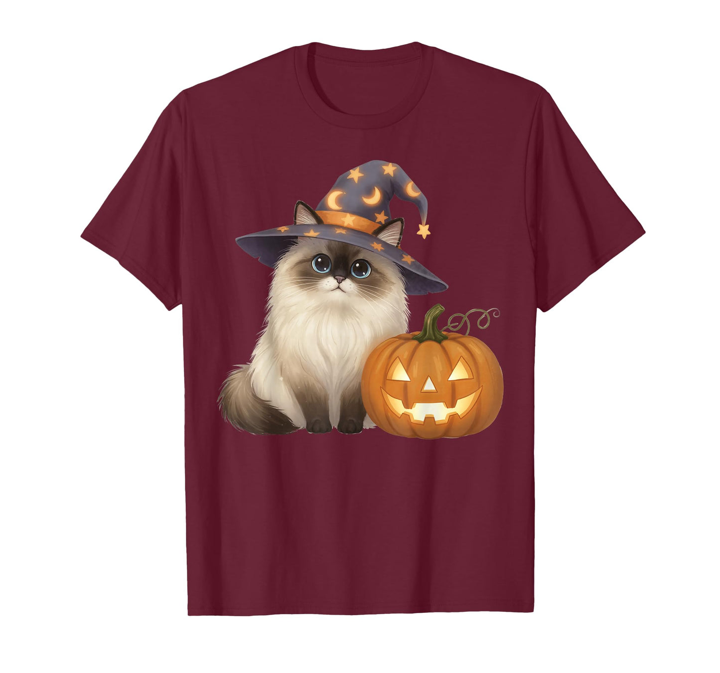 Ragdoll Cat Mom Halloween Witch with Pumpkin Cute Fall T-Shirt