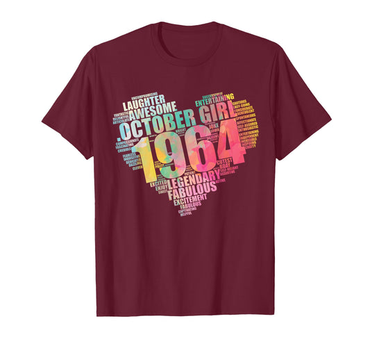 Fabulous October 1964 Girl 60 Legendary 60th Birthday Heart T-Shirt