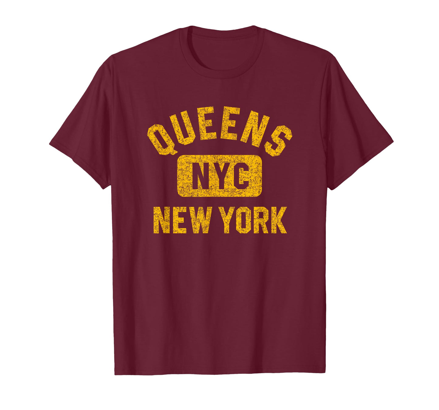 Queens NYC New York Gym Style Distressed Amber Print T-Shirt