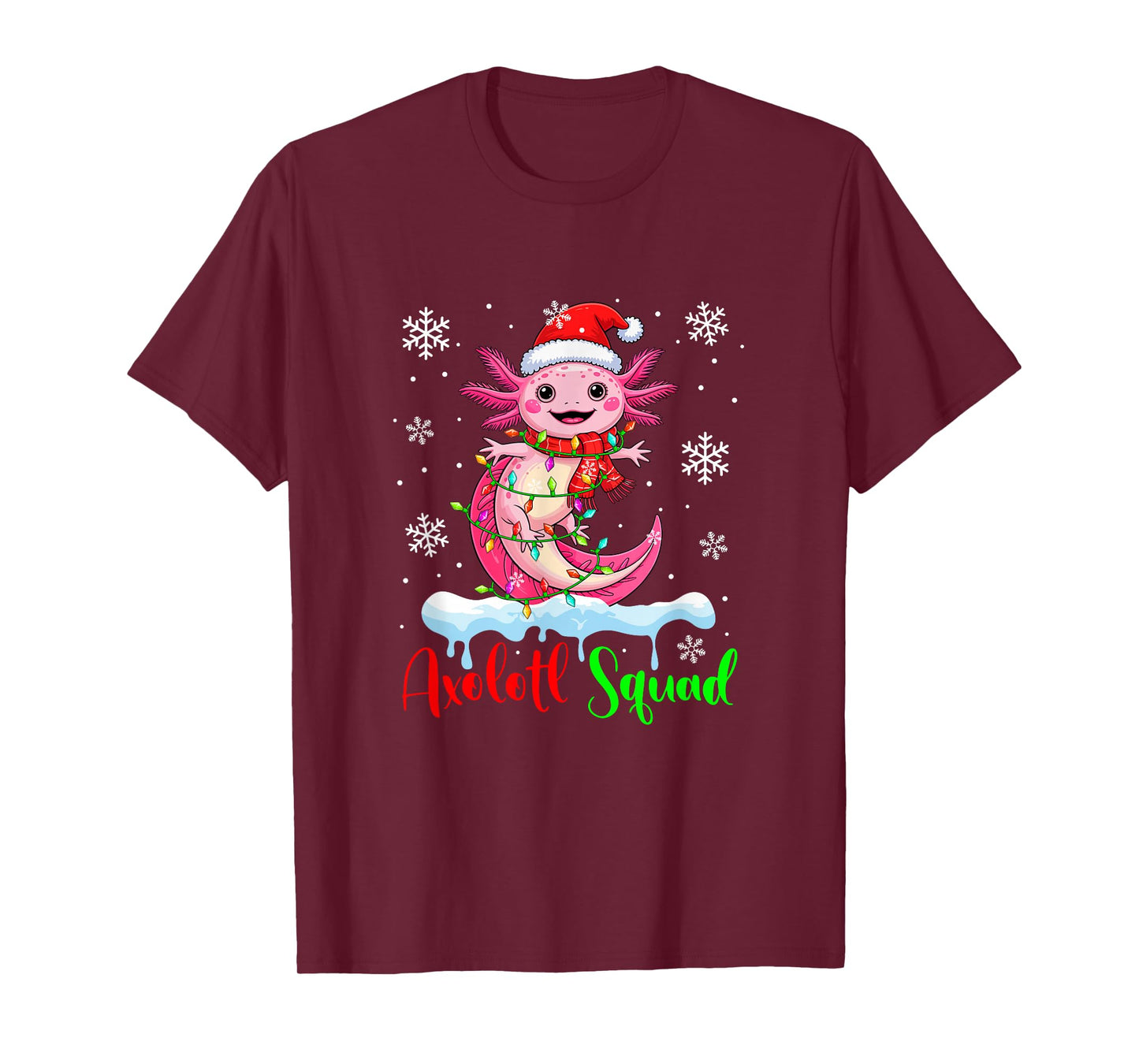 Axolotl Squad Santa Axolotl Colorful Xmas Lights Family Kids T-Shirt