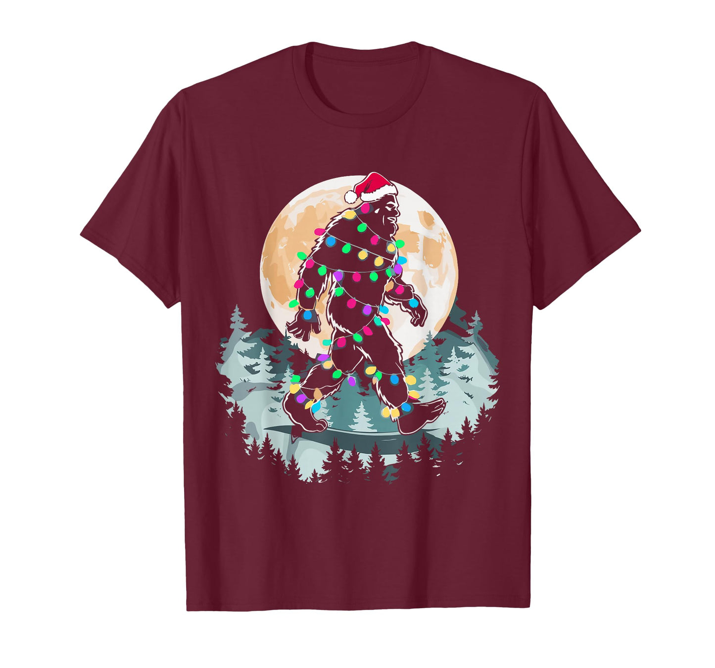 Santa Bigfoot Christmas Lights Funny Sasquatch Believe Xmas T-Shirt