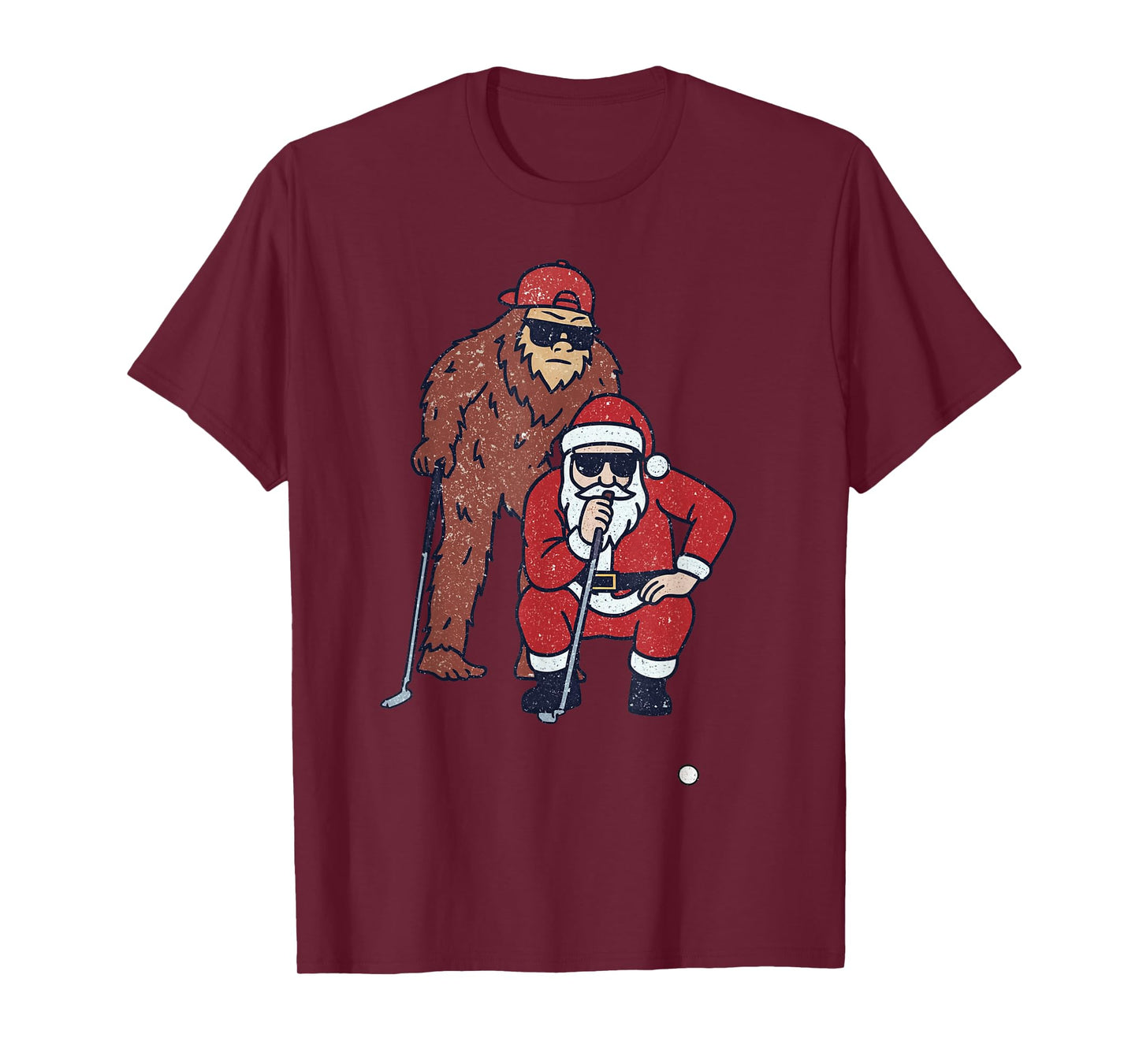 Santa Sasquatch Playing Golf Christmas Vintage Funny Xmas T-Shirt