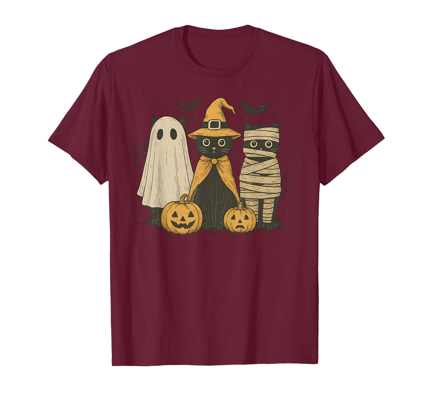 Black Cat Witch Ghost Scary Halloween Pumpkin Men Kids Gifts T-Shirt