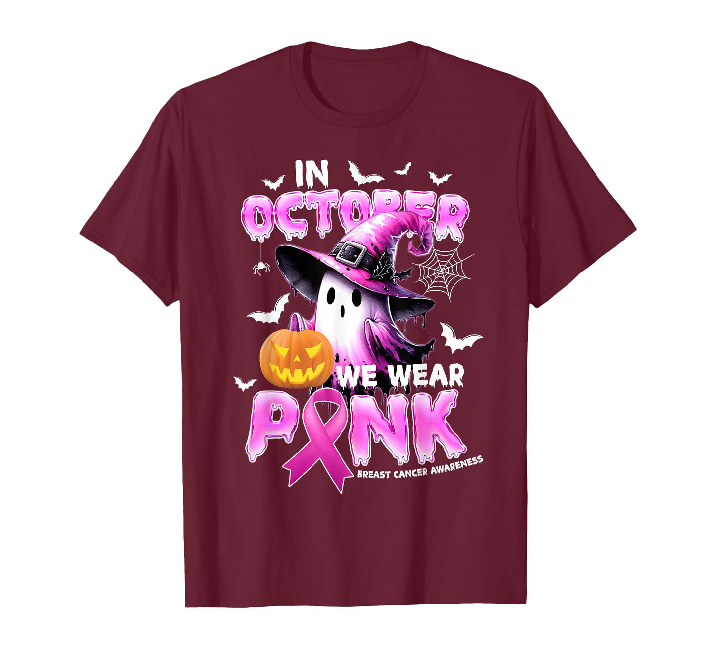 in October We Wear Pink Shirt Ghost Breast Cancer Awareness T-Shirt