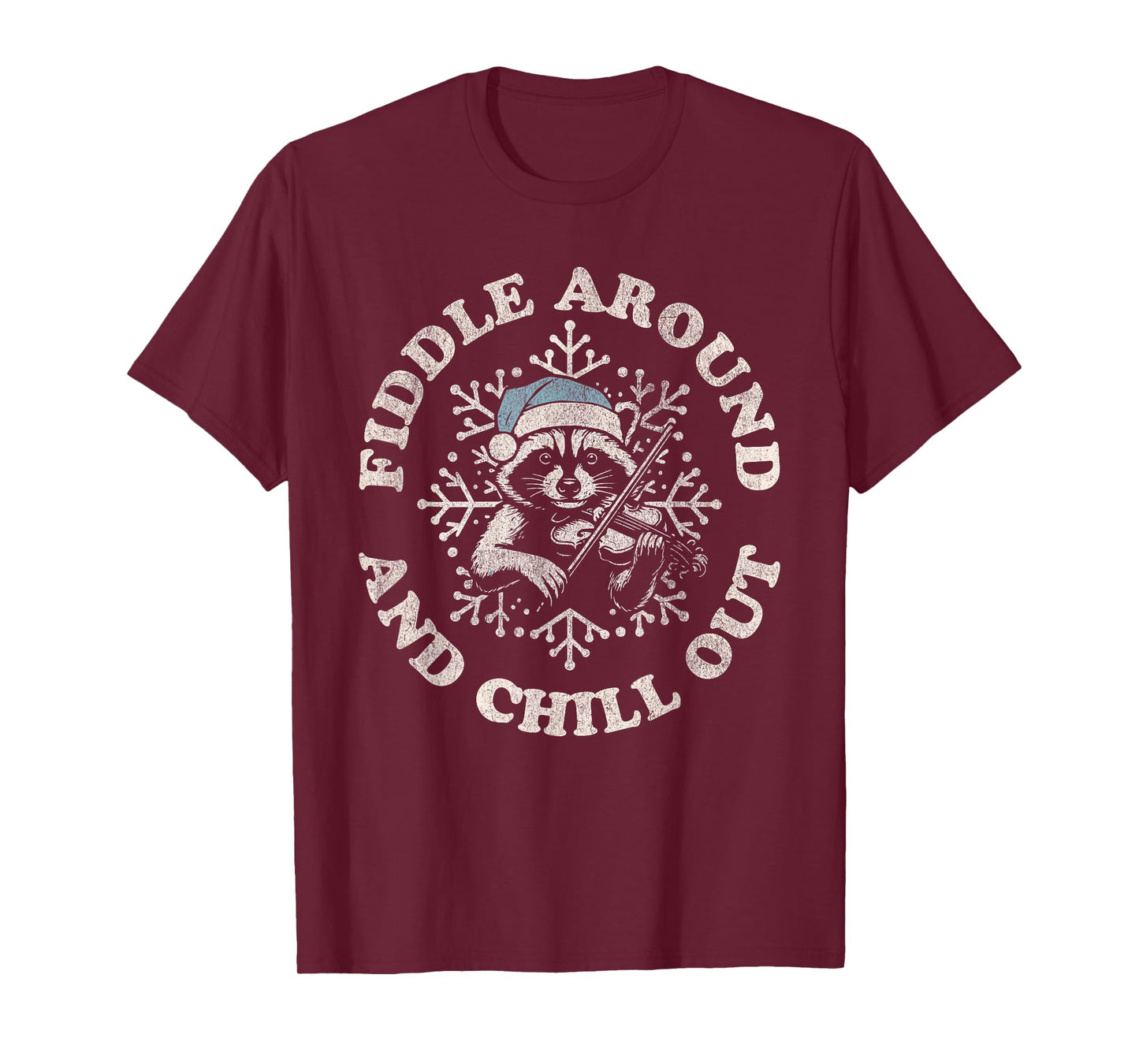 Fiddle Around and Chill Out Winter Raccoon Christmas T-Shirt