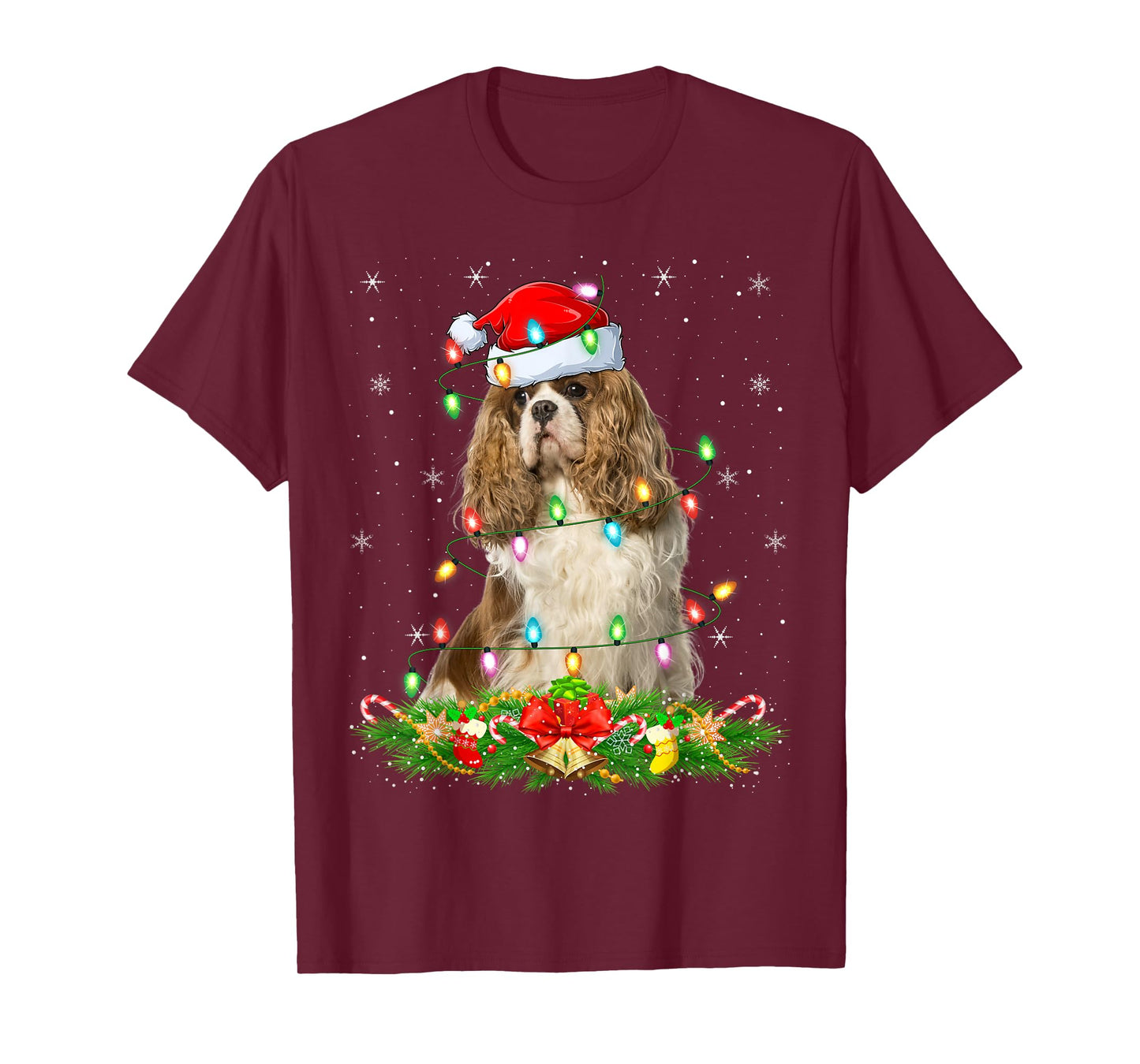 Cavalier King Charles Spaniel Dog Christmas Lights Xmas T-Shirt