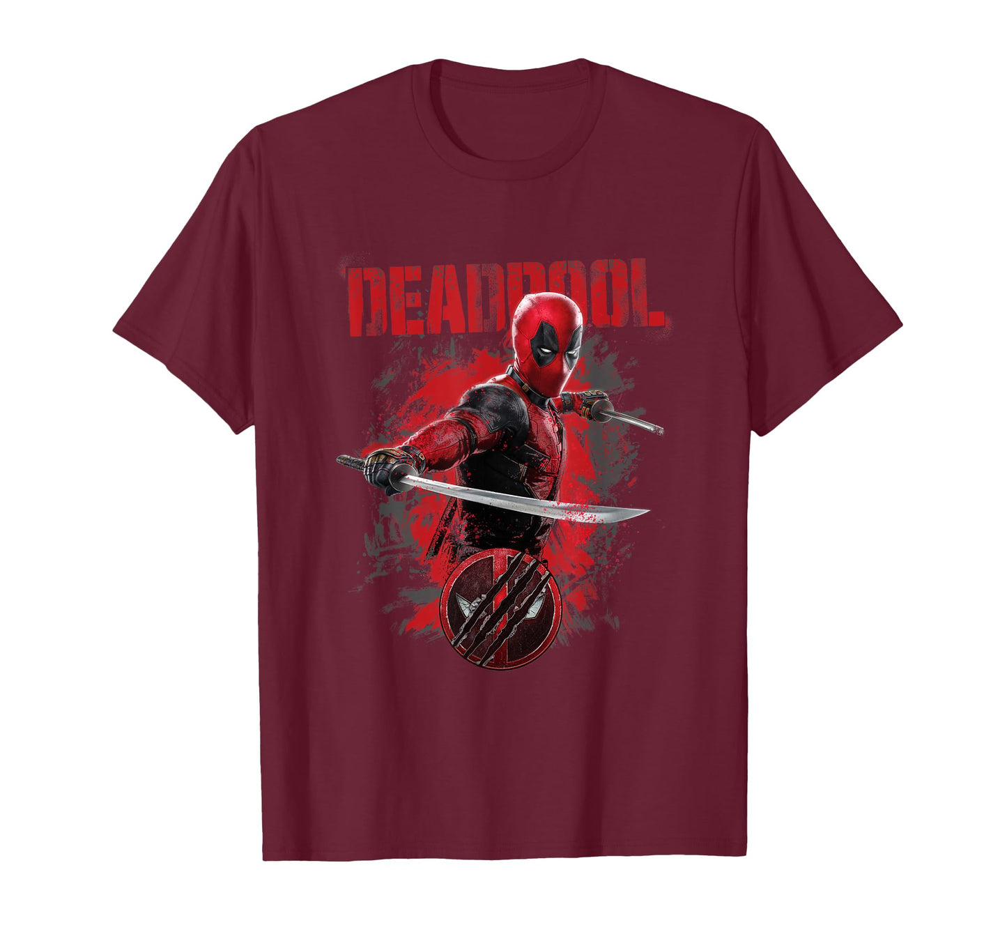 Marvel Deadpool & Wolverine Distressed Red Stamp Hero Logo T-Shirt