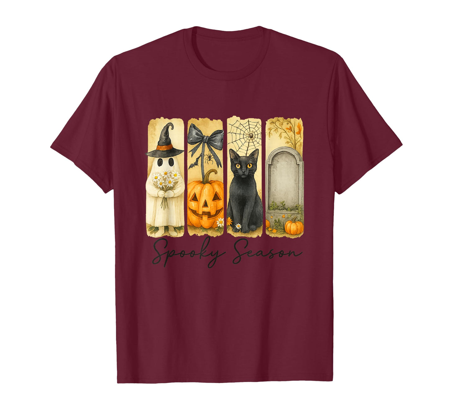 Spooky Season Ghost Cat Pumpkin Grave Design T-Shirt