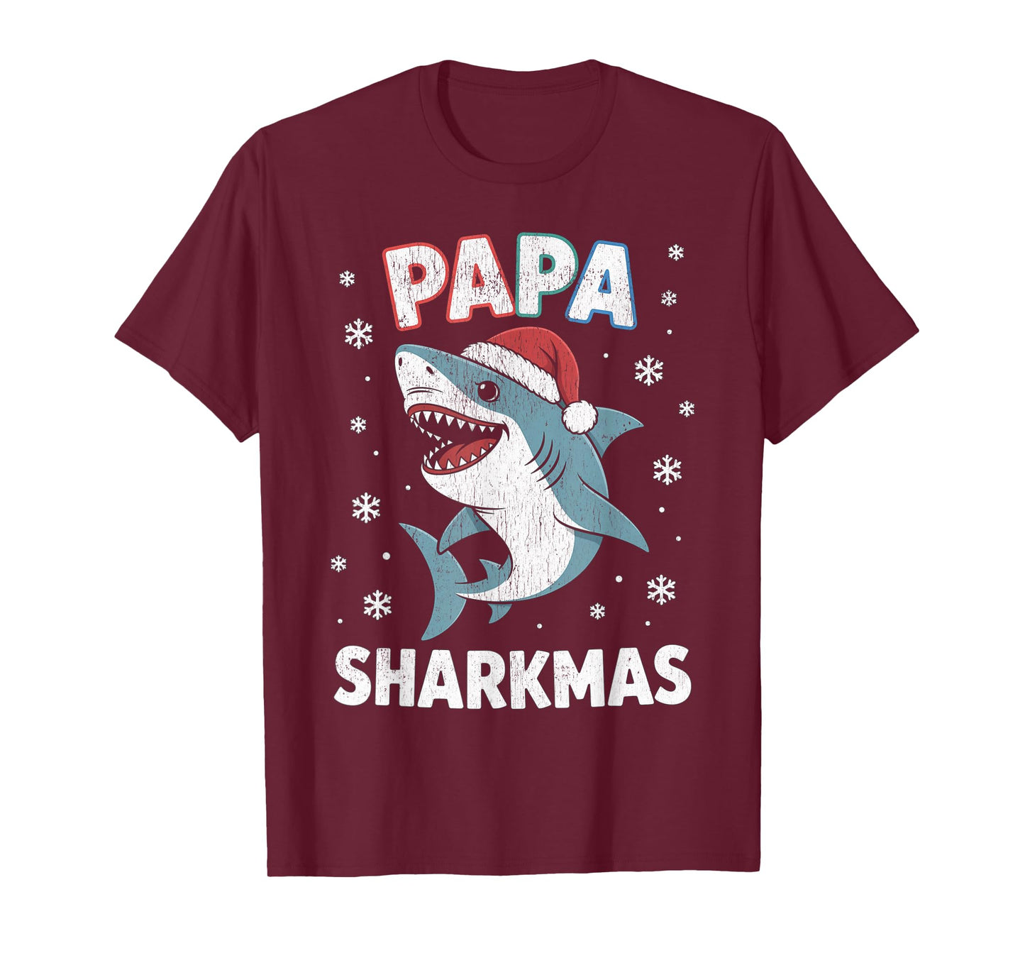Papa Sharkmas Funny Shark Santa Hat Ugly Christmas Sweater T-Shirt