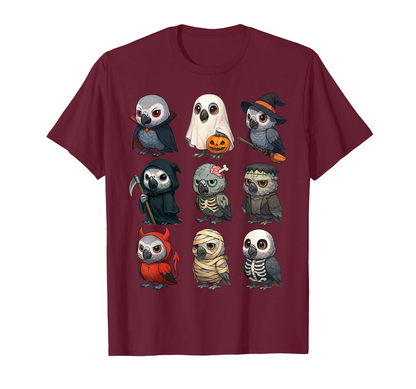 African Grey Parrot Bird Witch Zombie Halloween Costume T-Shirt