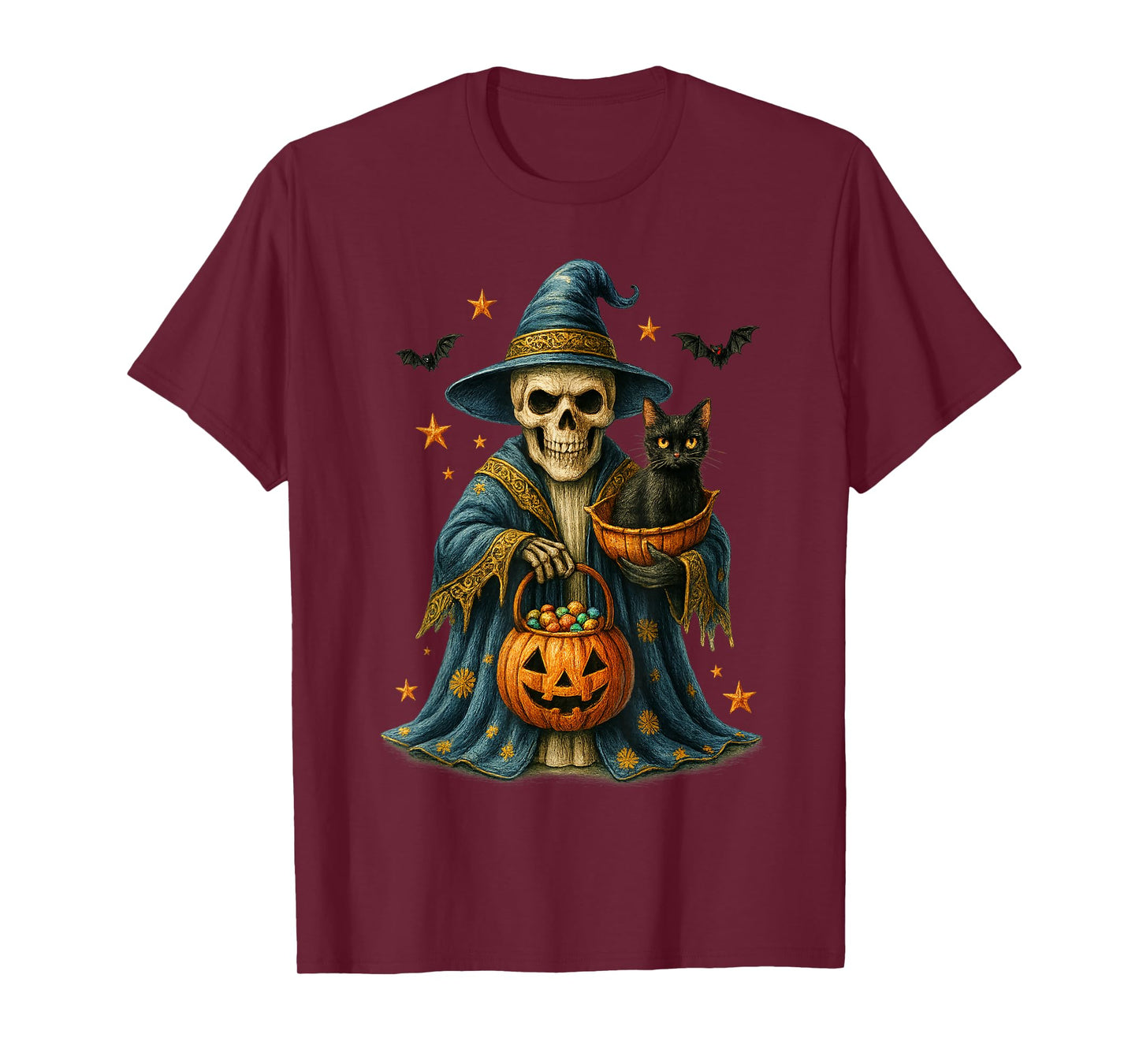 Ghost Holding Black Cat Lover Halloween 2025 Groovy Floral T-Shirt