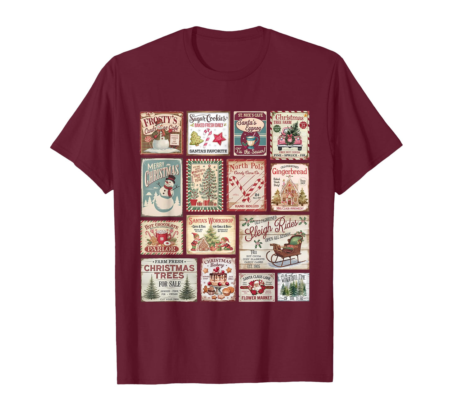 Retro Vintage Merry Christmas Stamps Santa Claus Hot Cocoa T-Shirt