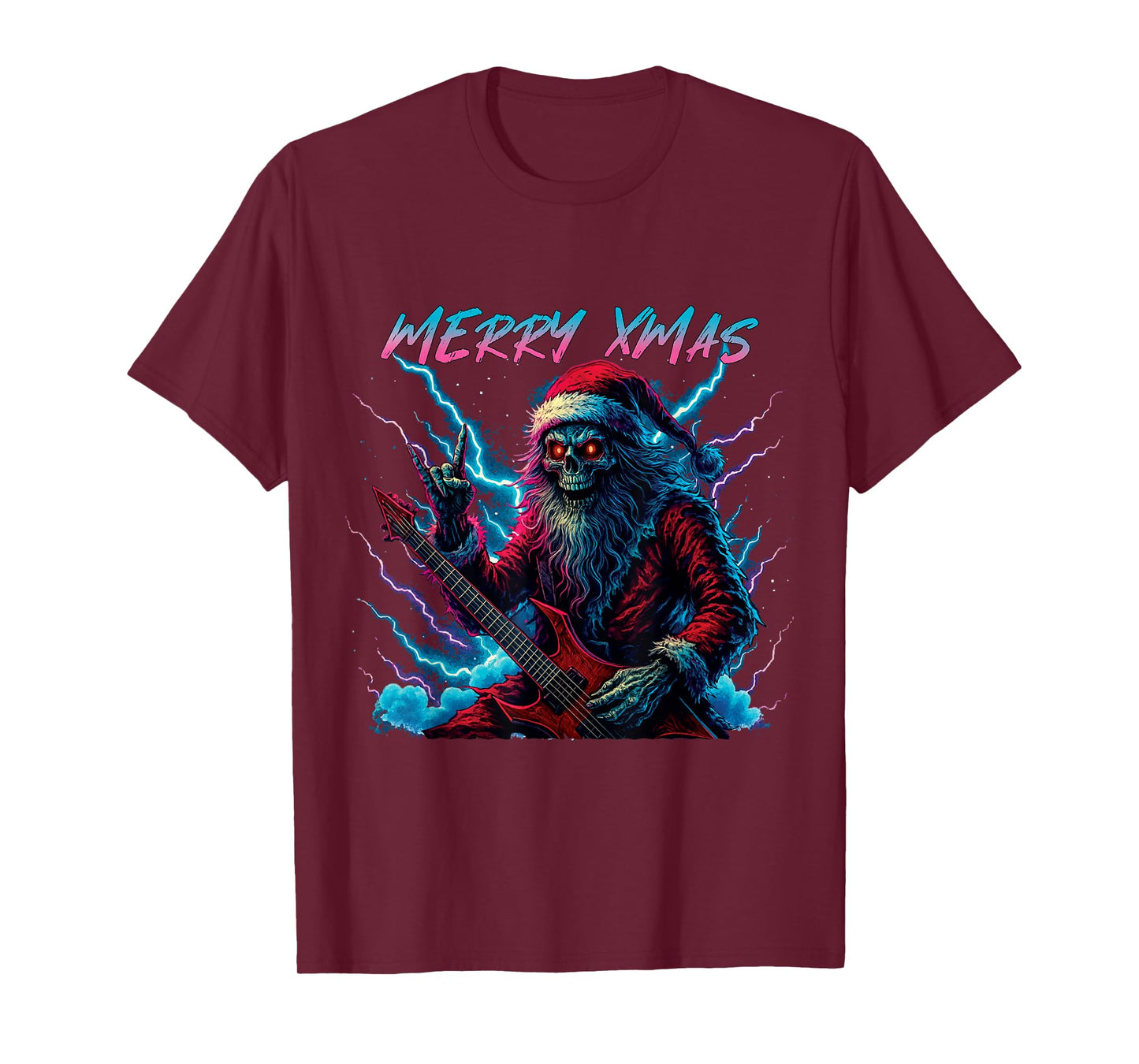 Hail Santa Pagan Happy Solstice Christmas Metal Rock Guitar T-Shirt