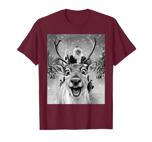 Funny Reindeer Selfie Santa Christmas Gifts Men Women Kid T-Shirt