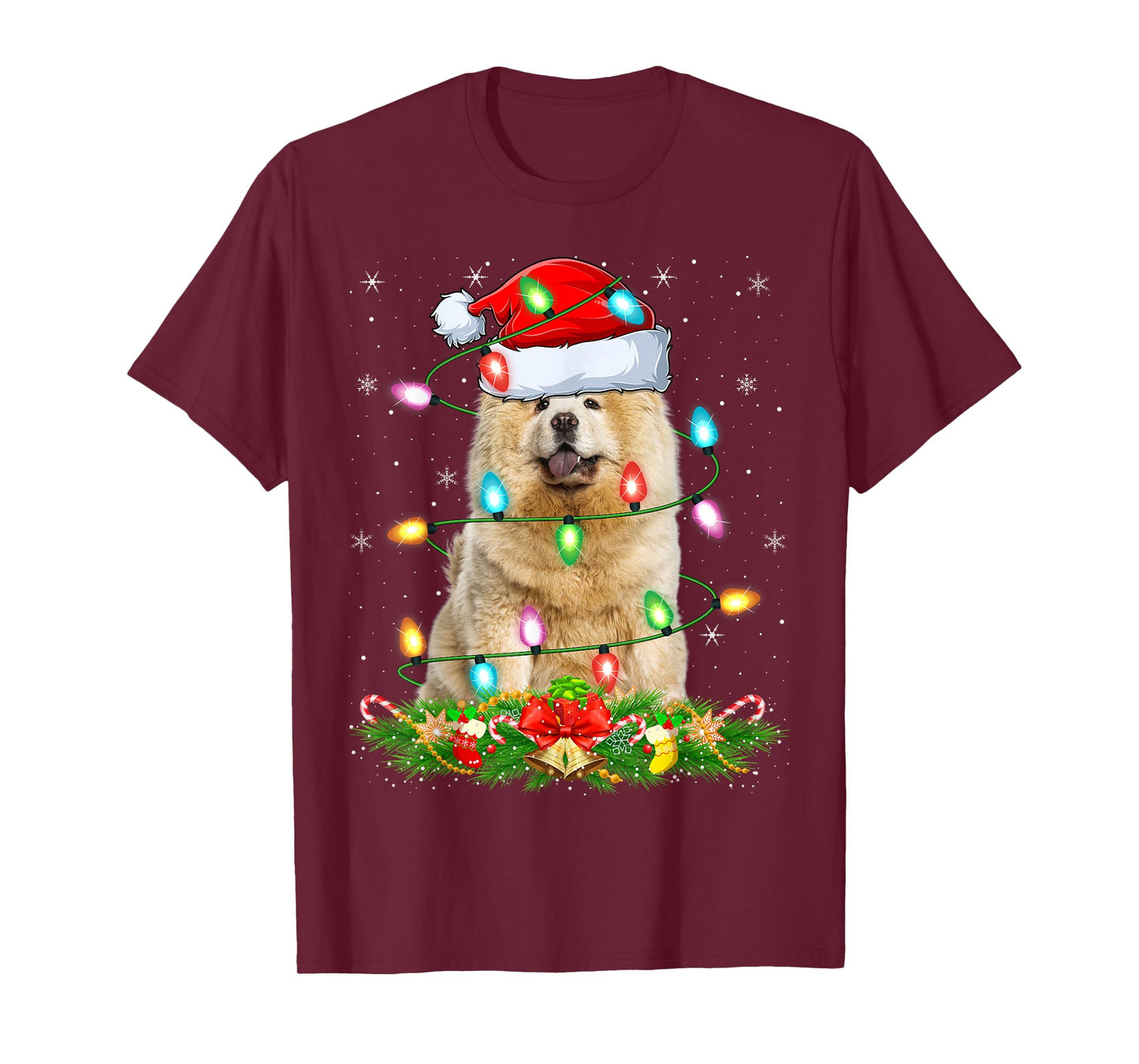 Chow Chow Dog Christmas Lights Funny Santa Hat Xmas T-Shirt
