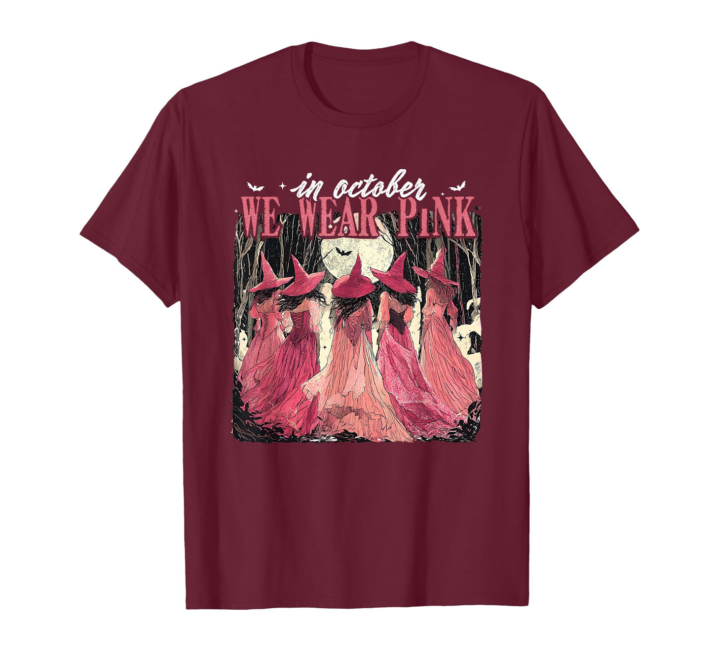 Retro in October We Wear Pink Witch Breast Cancer Awareness T-Shirt