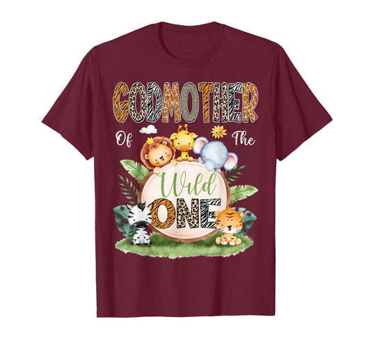 GodMother Of The Wild One 1St Birthday Kids Safari Jungle T-Shirt