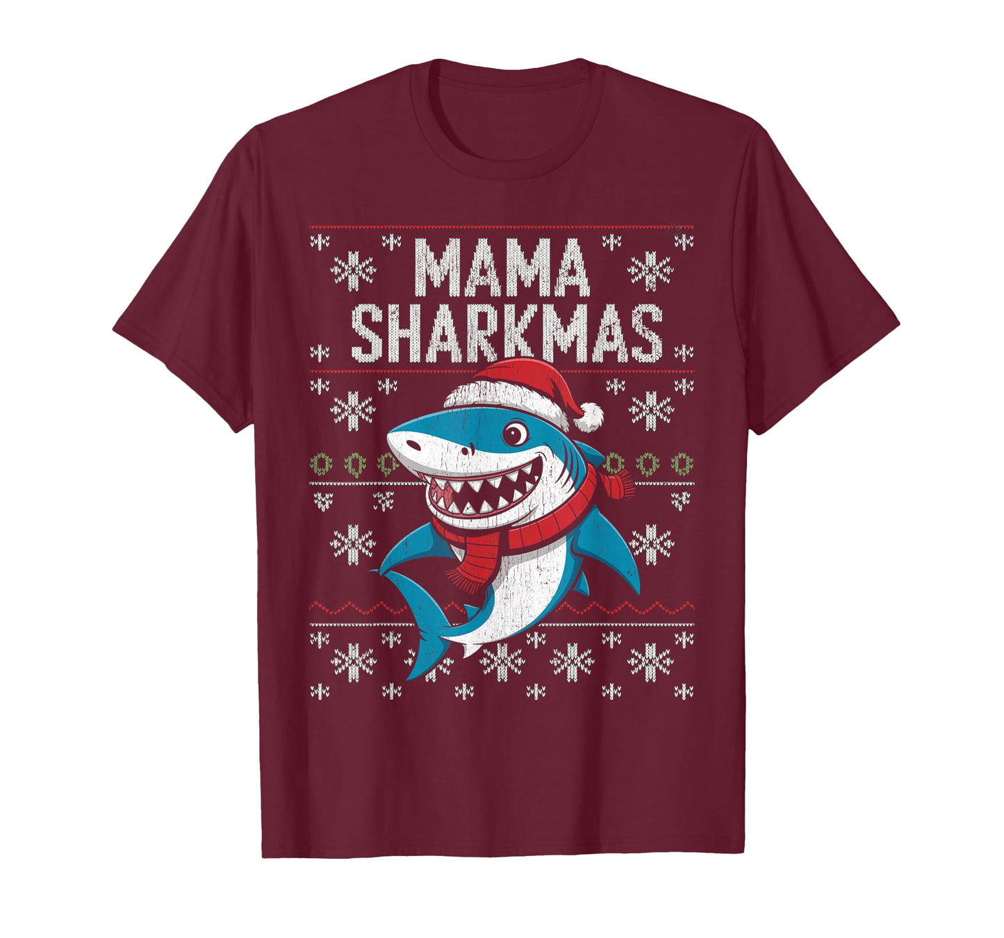 Mama Sharkmas Funny Shark Santa Hat Ugly Christmas Sweater T-Shirt