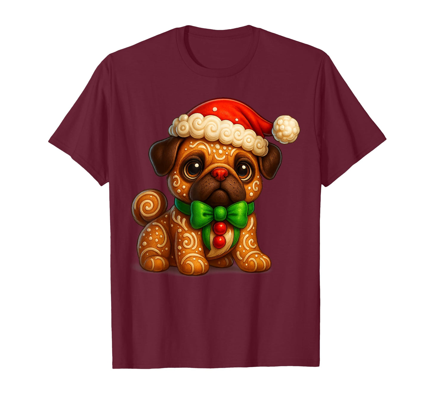 Funny Gingerbread Man Pug Santa Christmas Womens Mens Gifts T-Shirt