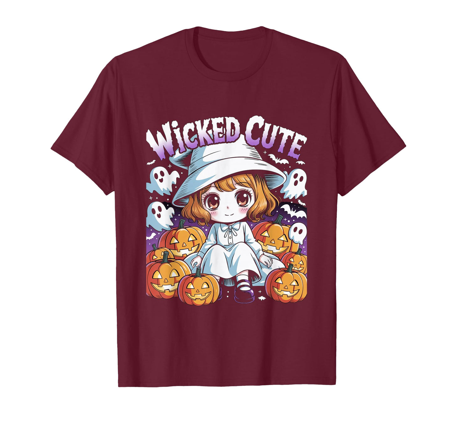 Halloween Anime Cute Witch Girls Pumpkin Bats Ghosts Kids T-Shirt