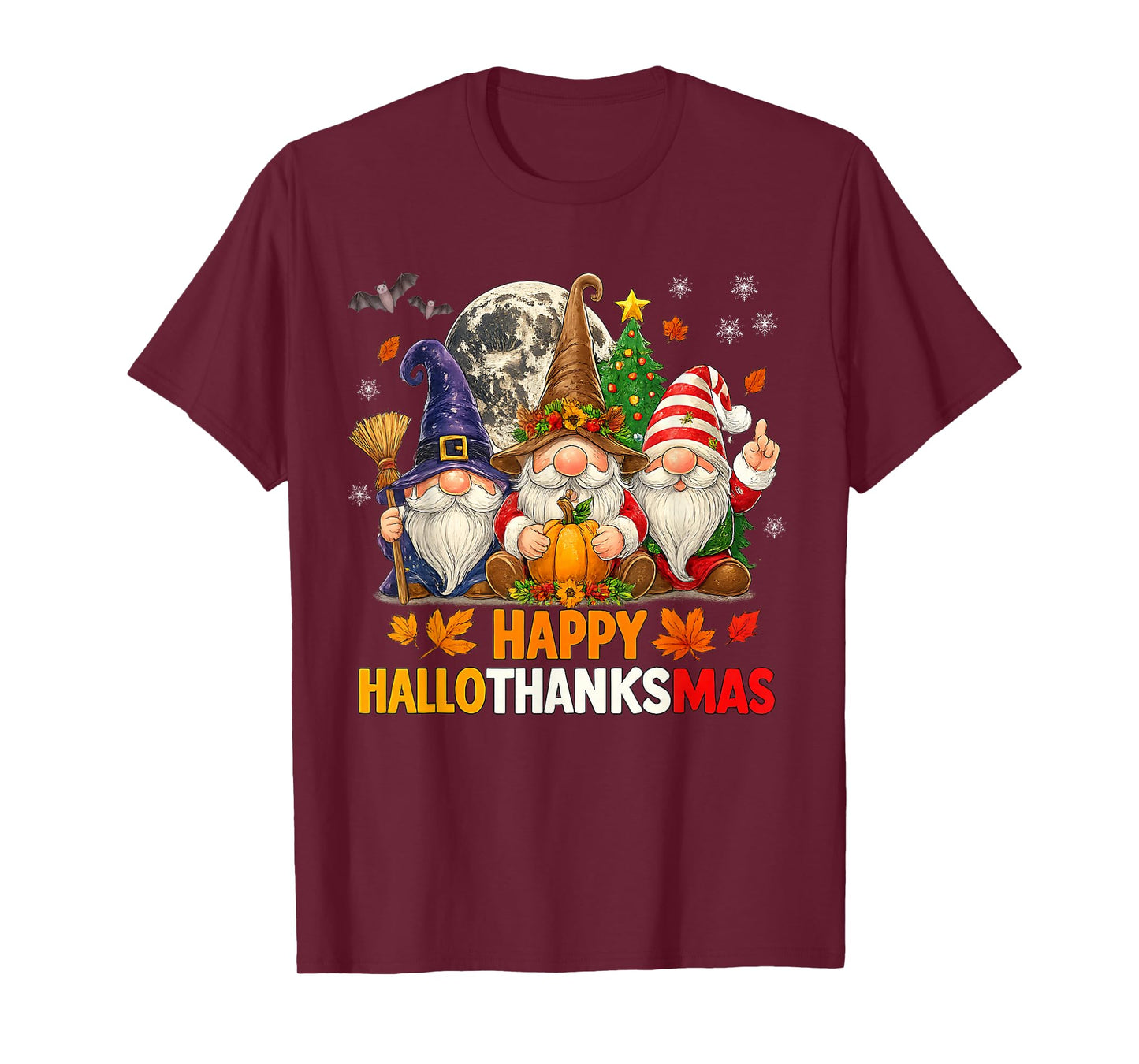 Happy Hallothanksmas Gnomes Lover Halloween Merry Christmas T-Shirt