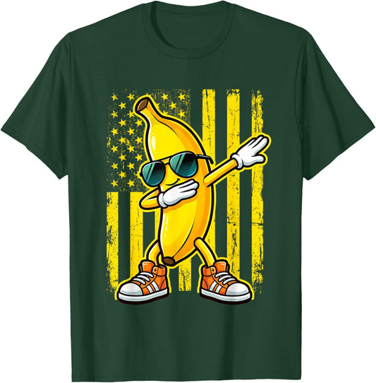 Dabbing Banana USA American Flag Patriotic Banana Lover Kids T-Shirt - T-Shirt | Forest