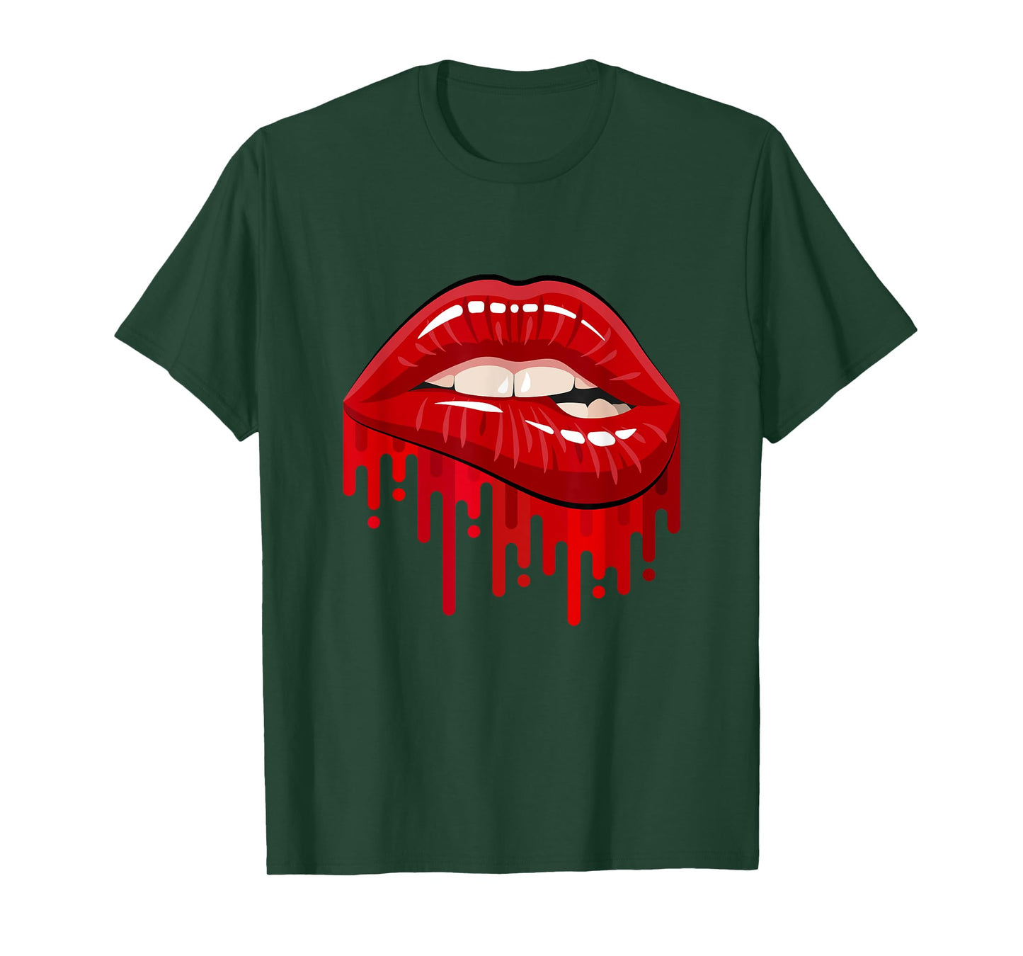 Cool Men's Women's Bold Red Biting Lips Graphic Short Sleeve T-Shirt