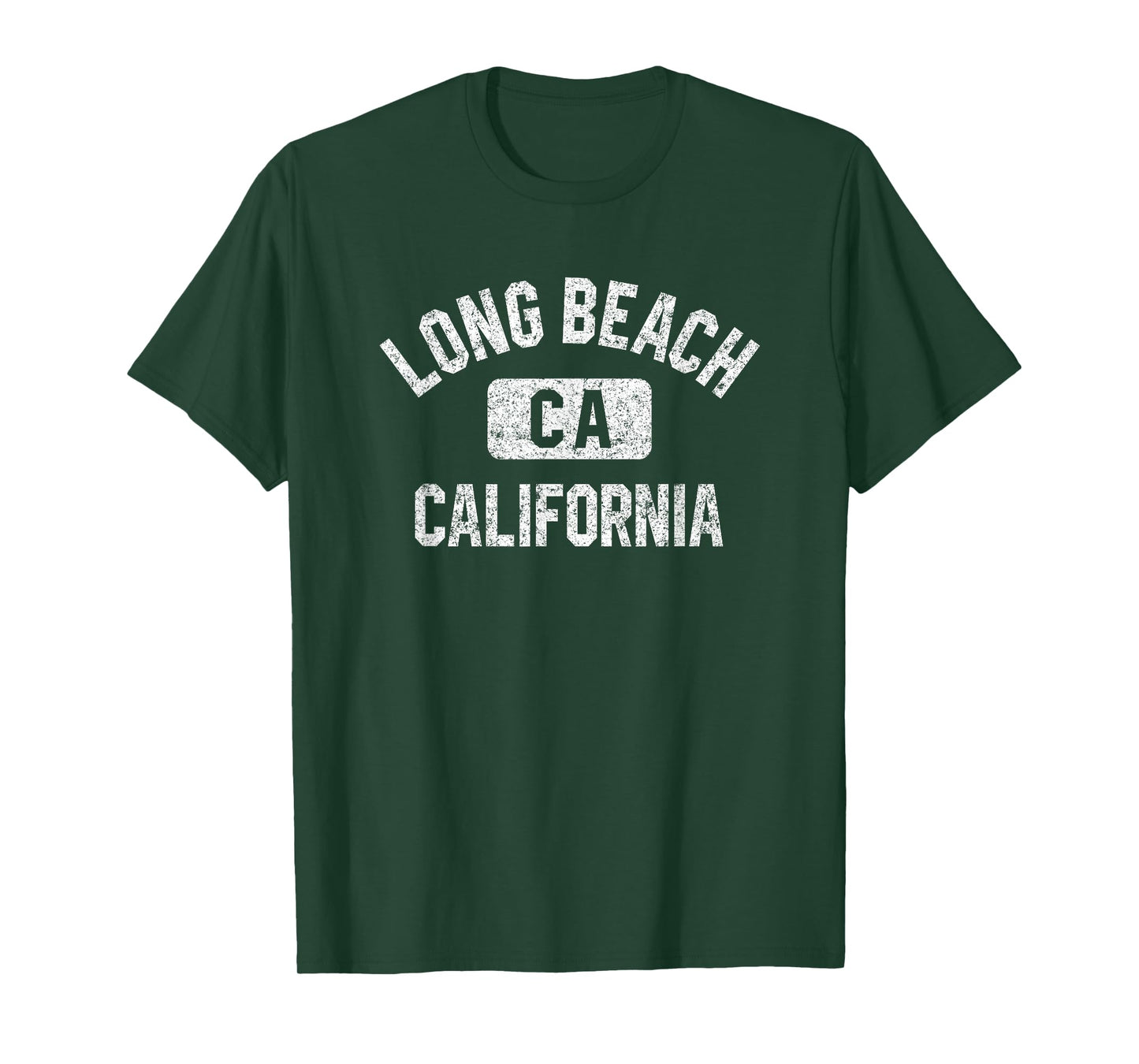 Long Beach California Gym Style Distressed White Print T-Shirt