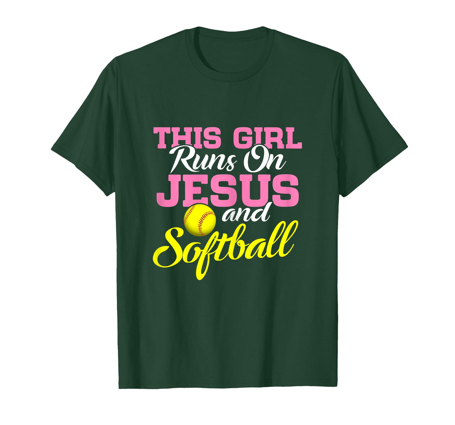 This Girl Runs On Jesus and Softball Women Christian T-Shirt