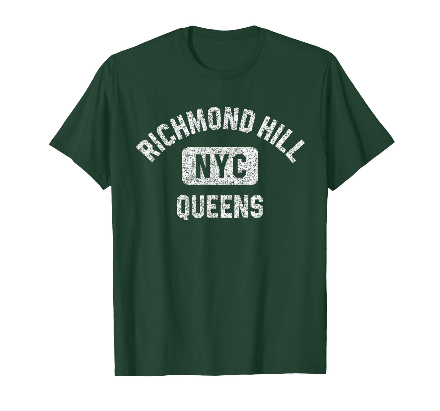 Richmond Hill Queens NYC Gym Style Distressed White Print T-Shirt