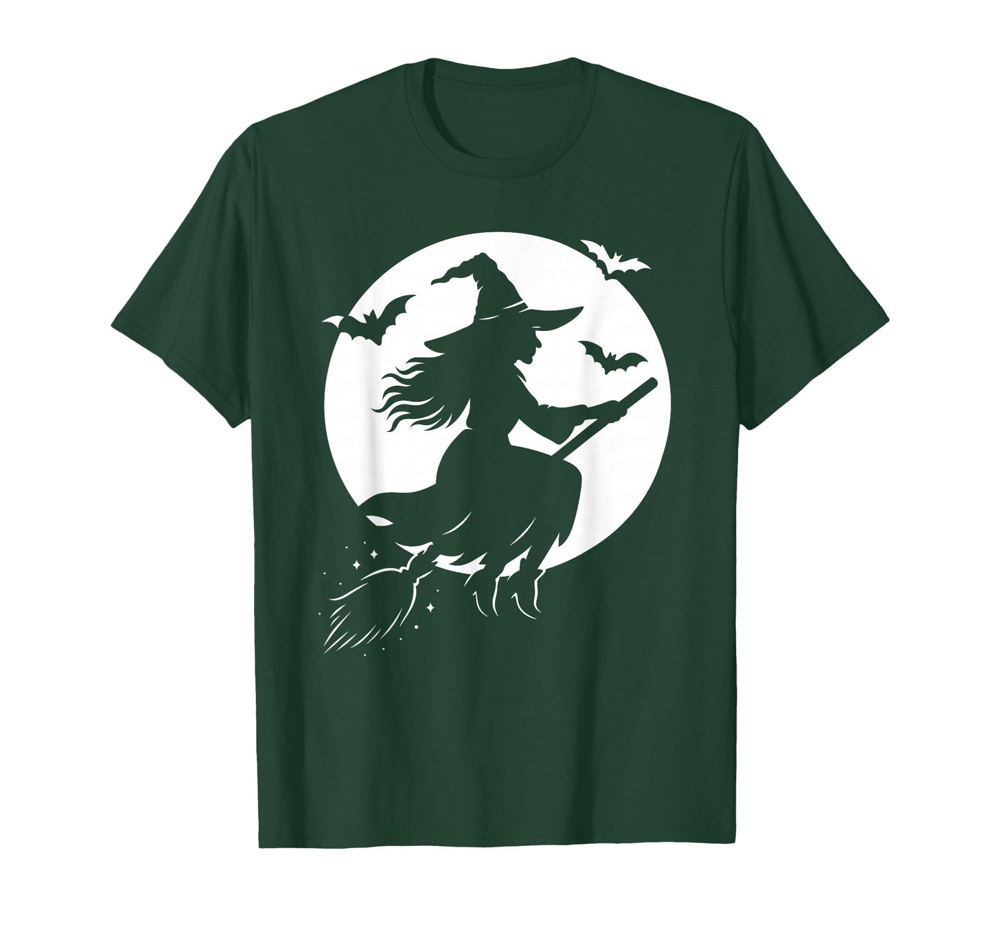 Halloween Witch on Broom Moon Silhouette Spooky Samhain Art T-Shirt