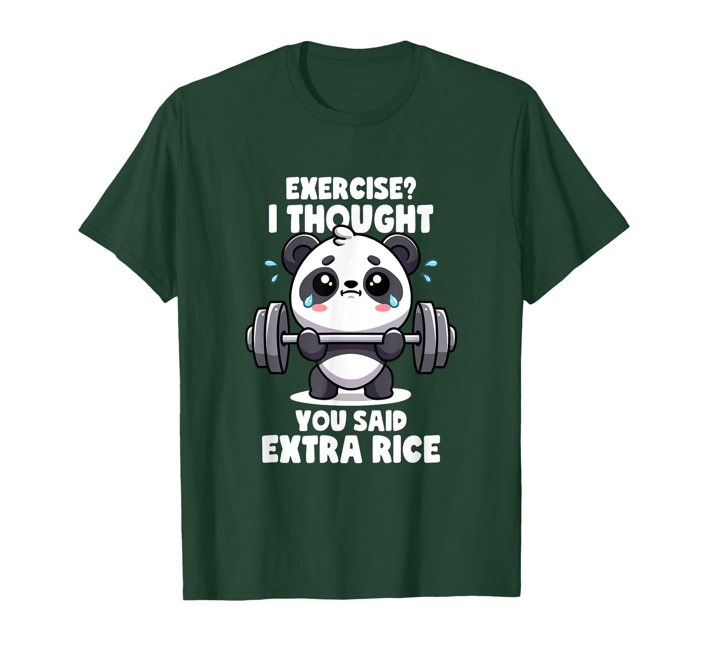 Exercise I Thought You Said Extra Rice Panda Gym T-Shirt - Men's Unisex Black Cotton Blend Short Sleeve Classic Fit Novelty T-Shirt - Gym Quote, Panda Lovers, Workout Motivation