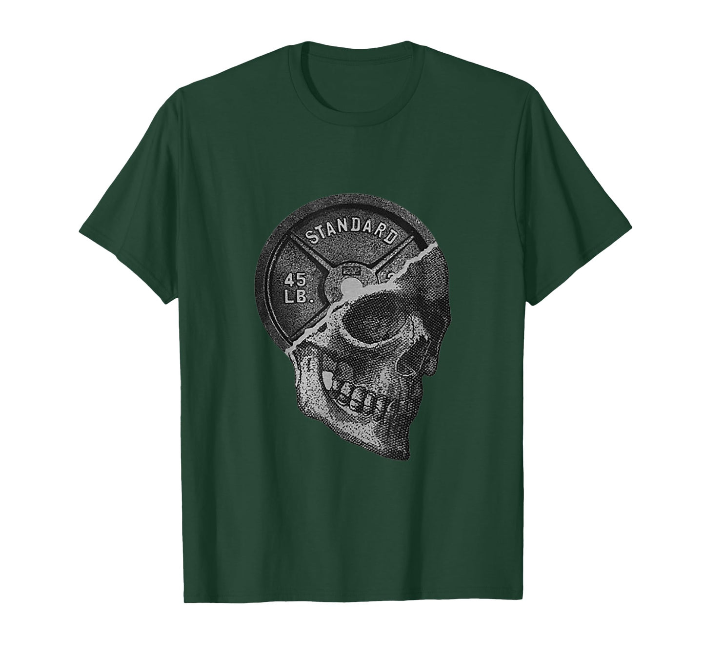 Skull & 45 lbs Plate Weight Lifting Graphic Gym Working Out T-Shirt
