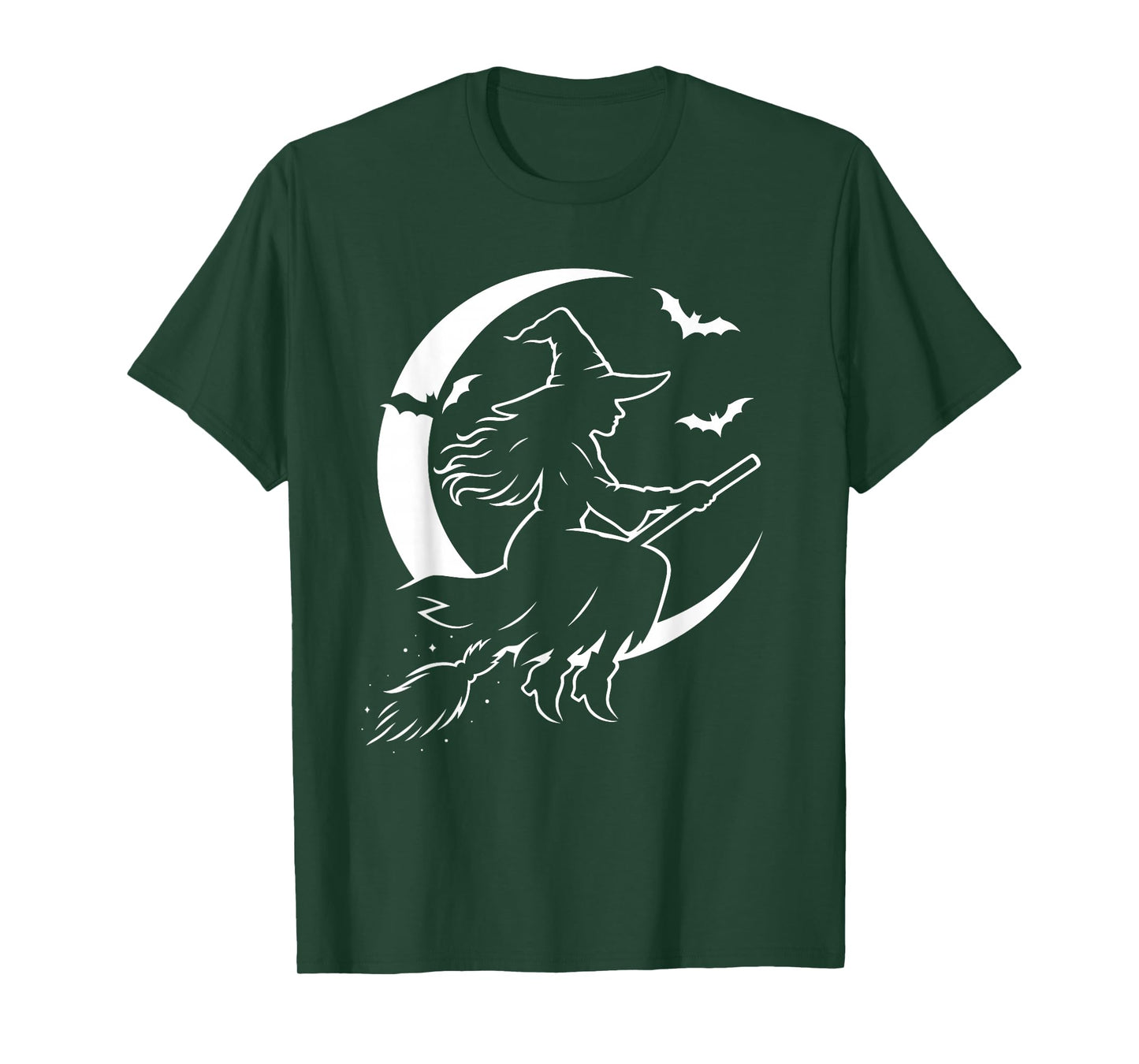 Halloween Witch on Broom Moon Silhouette Spooky Samhain Art T-Shirt