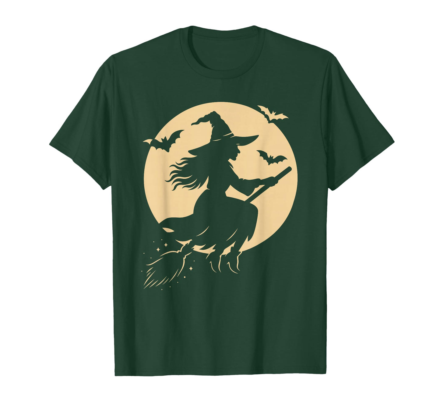 Halloween Witch on Broom Moon Silhouette Spooky Samhain Art T-Shirt