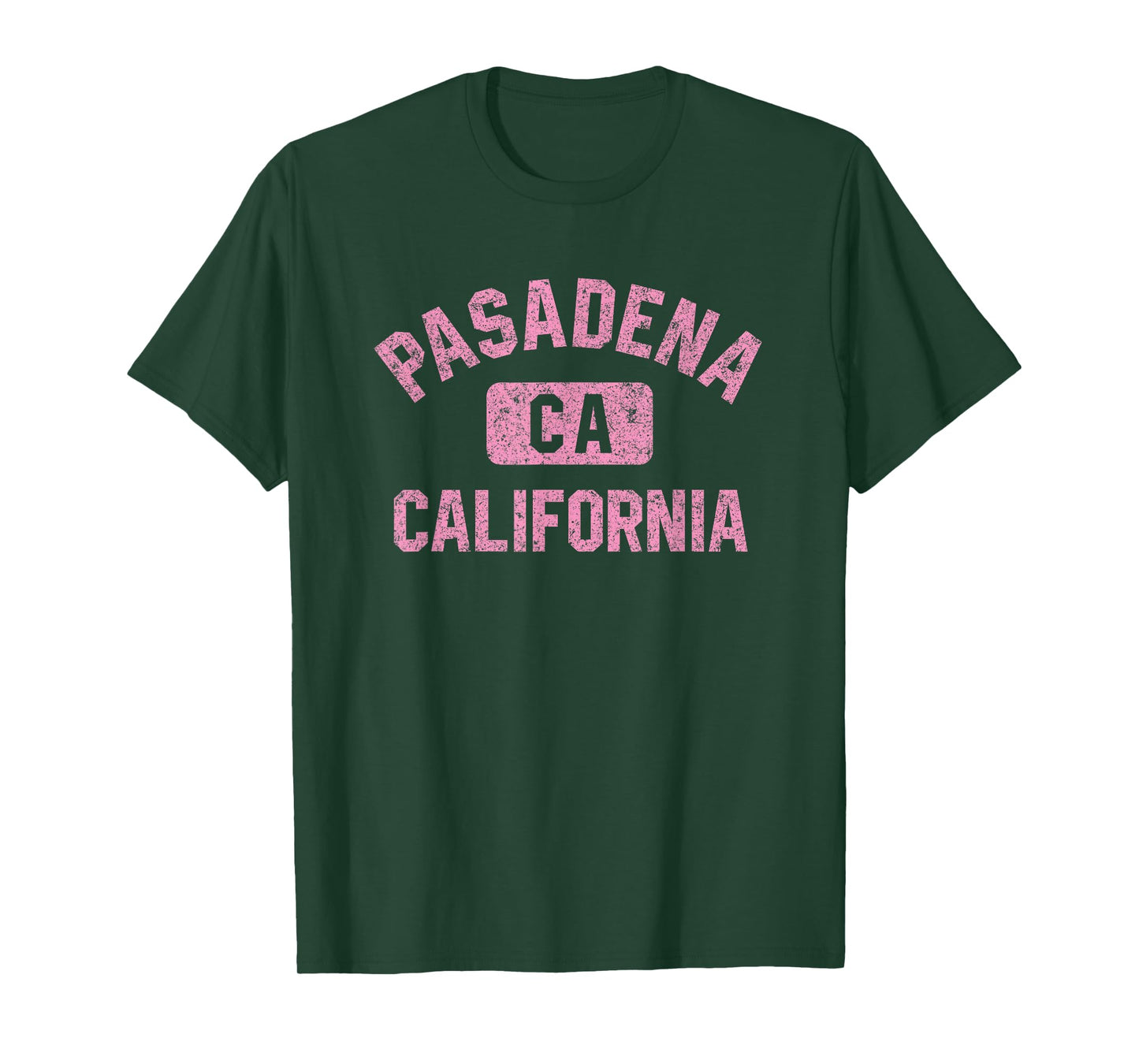 Pasadena California Gym Style Distressed Pink Print T-Shirt