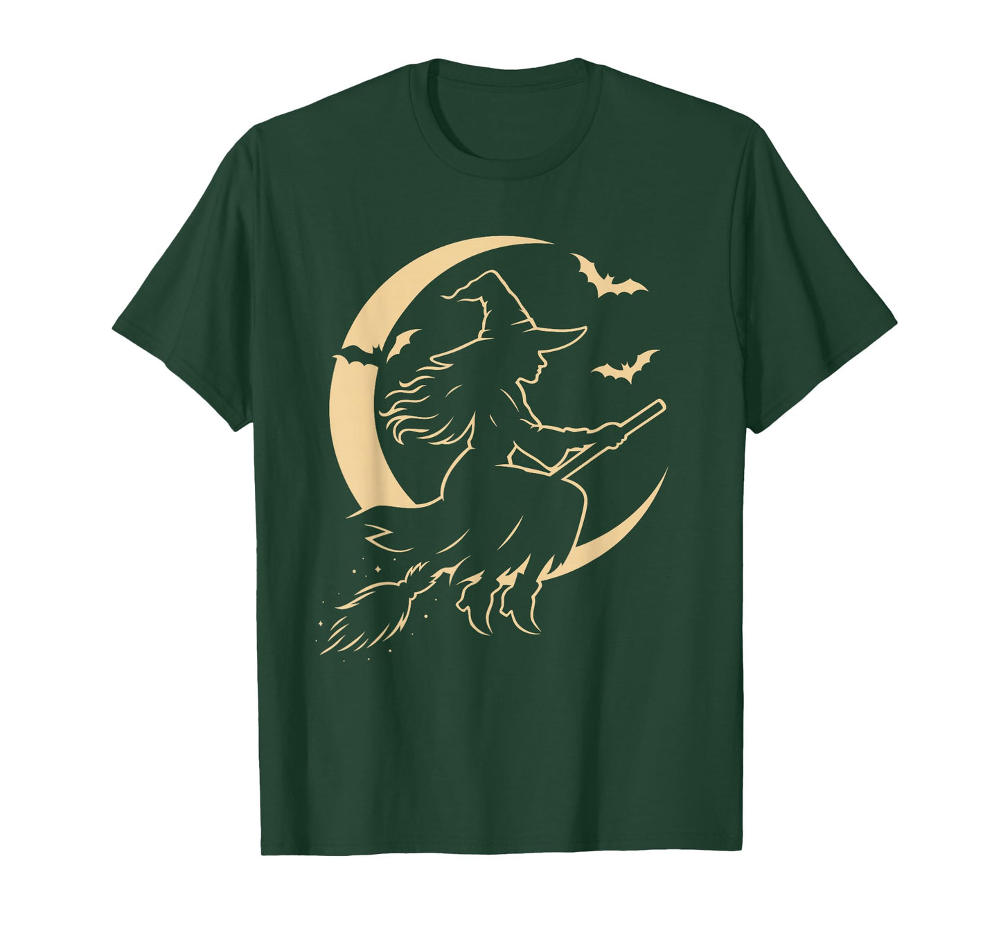 Halloween Witch on Broom Moon Silhouette Spooky Samhain Art T-Shirt