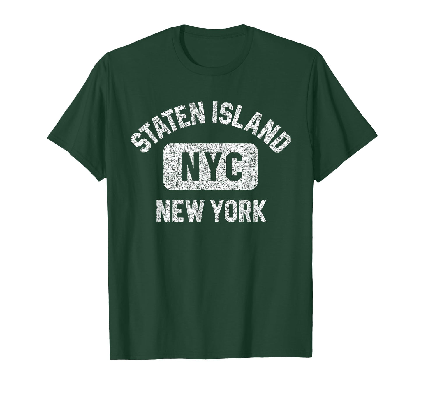 Staten Island NYC Gym Style Distressed White Print T-Shirt