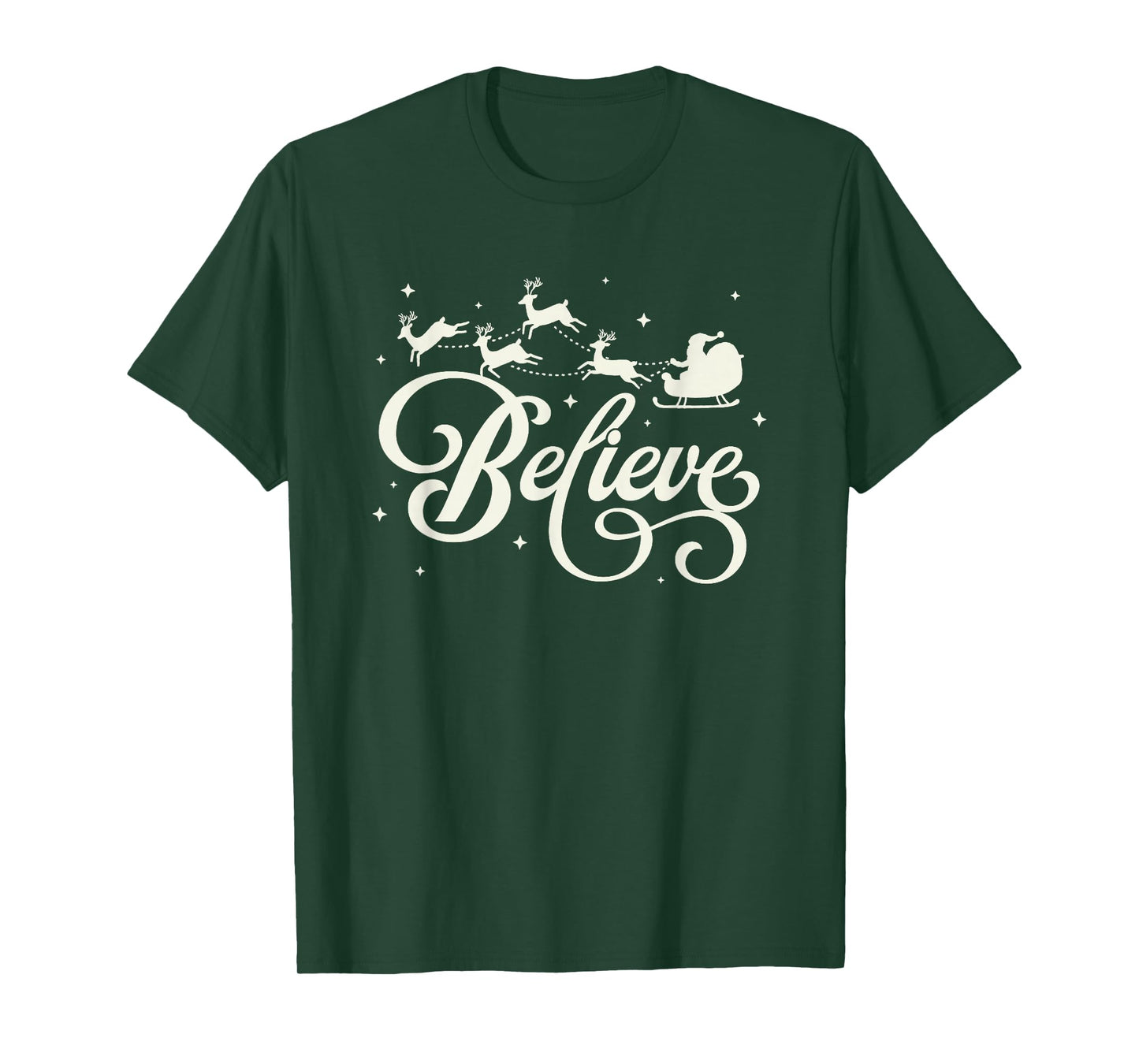 Trendy Apparel Christmas Santa and Reindeers Believe T-Shirt