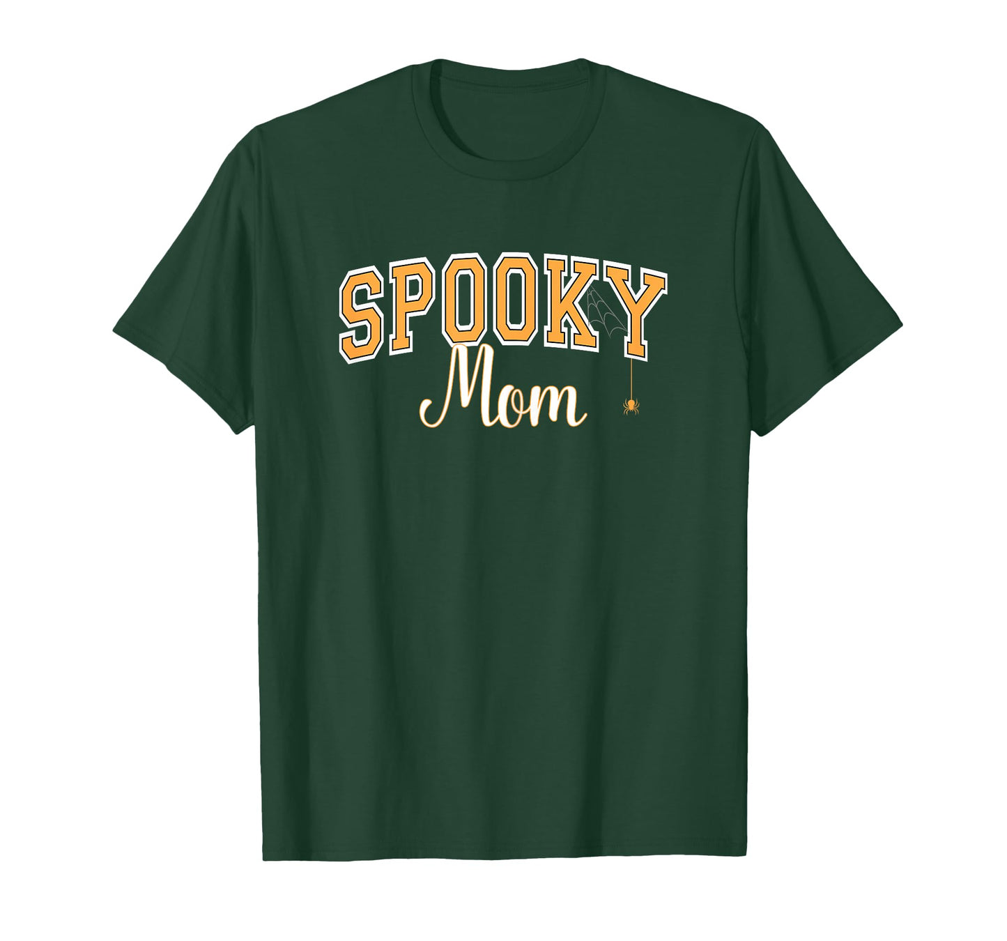 Spooky Mom Halloween with Spider Varsity Orange Letters T-Shirt