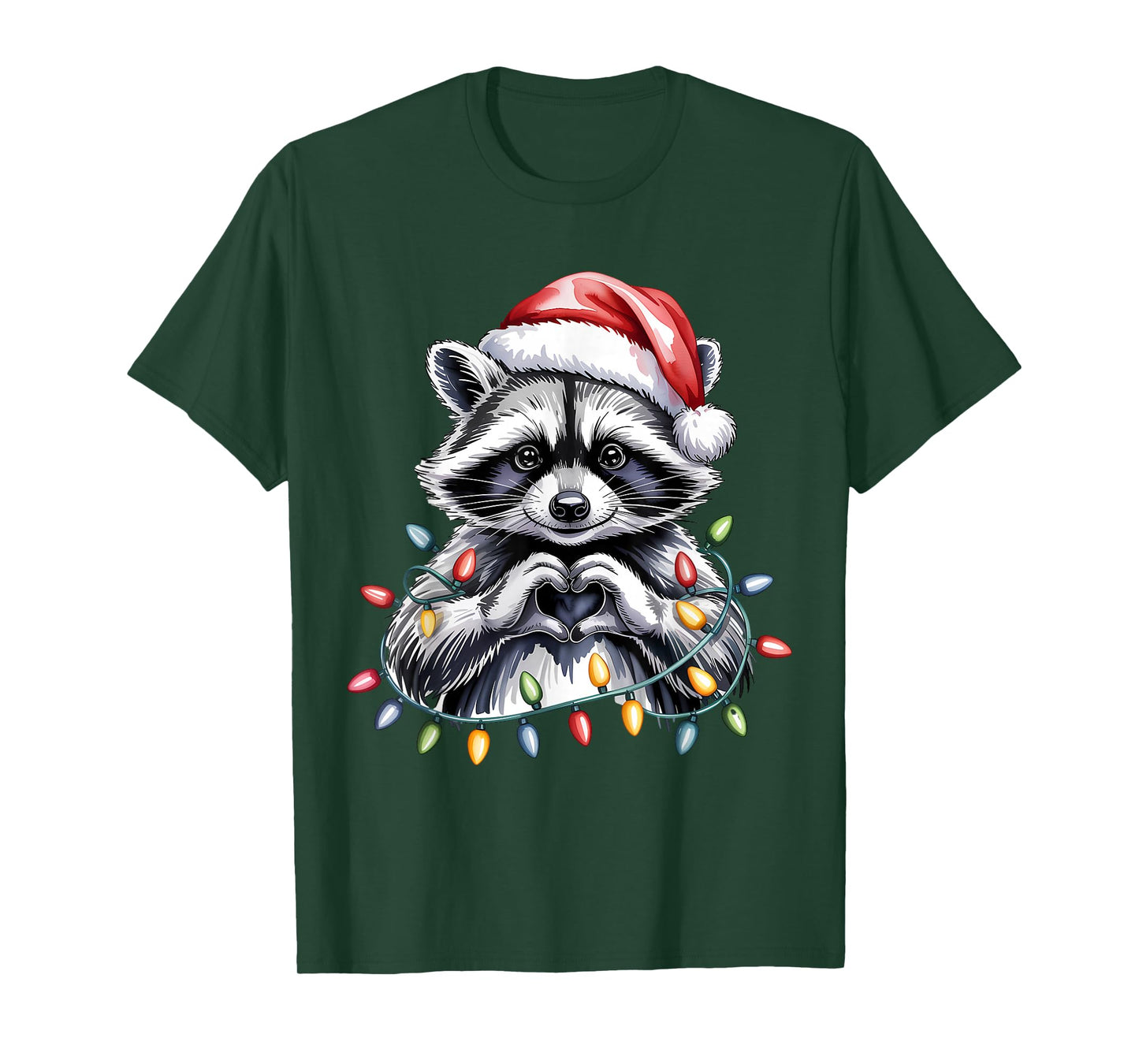 Raccoon Heart Santa Hat Christmas T-Shirt